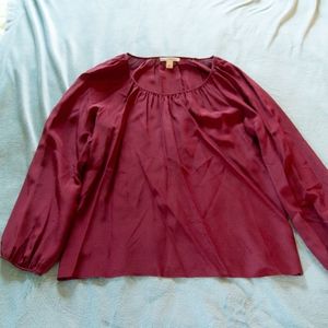 BR Burgundy Silk Long Sleeved Blouse EUC